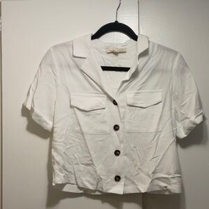 White Button-Up Cropped Shirt